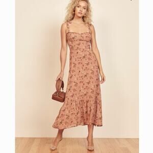 REFORMATION Nikita Floral Midi Dress Rose Pink Strappy Sweetheart neck EUC sz 12